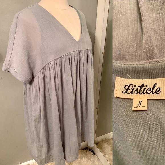 Women’s Babydoll Blouse Drop waist Listicle Powder Blue S - Picture 9 of 10